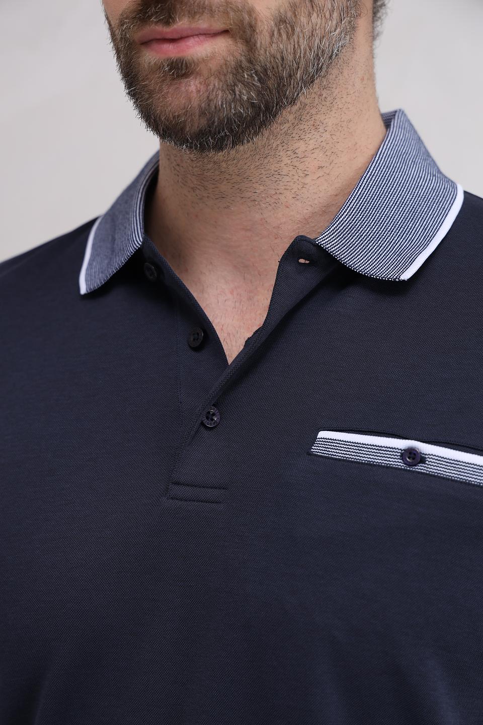 Поло Bugatti темно-синее с серым воротником