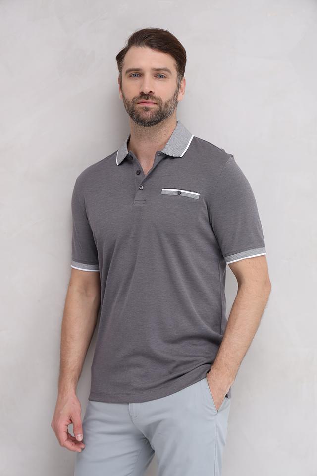 Поло Bugatti серое с белым