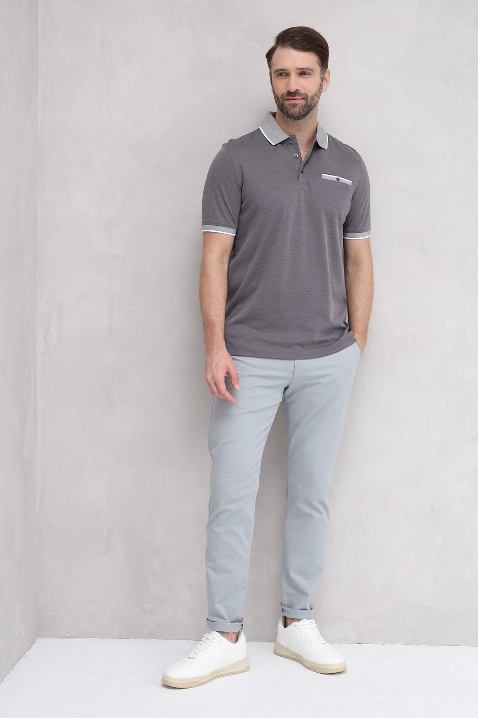 Поло Bugatti серое с белым