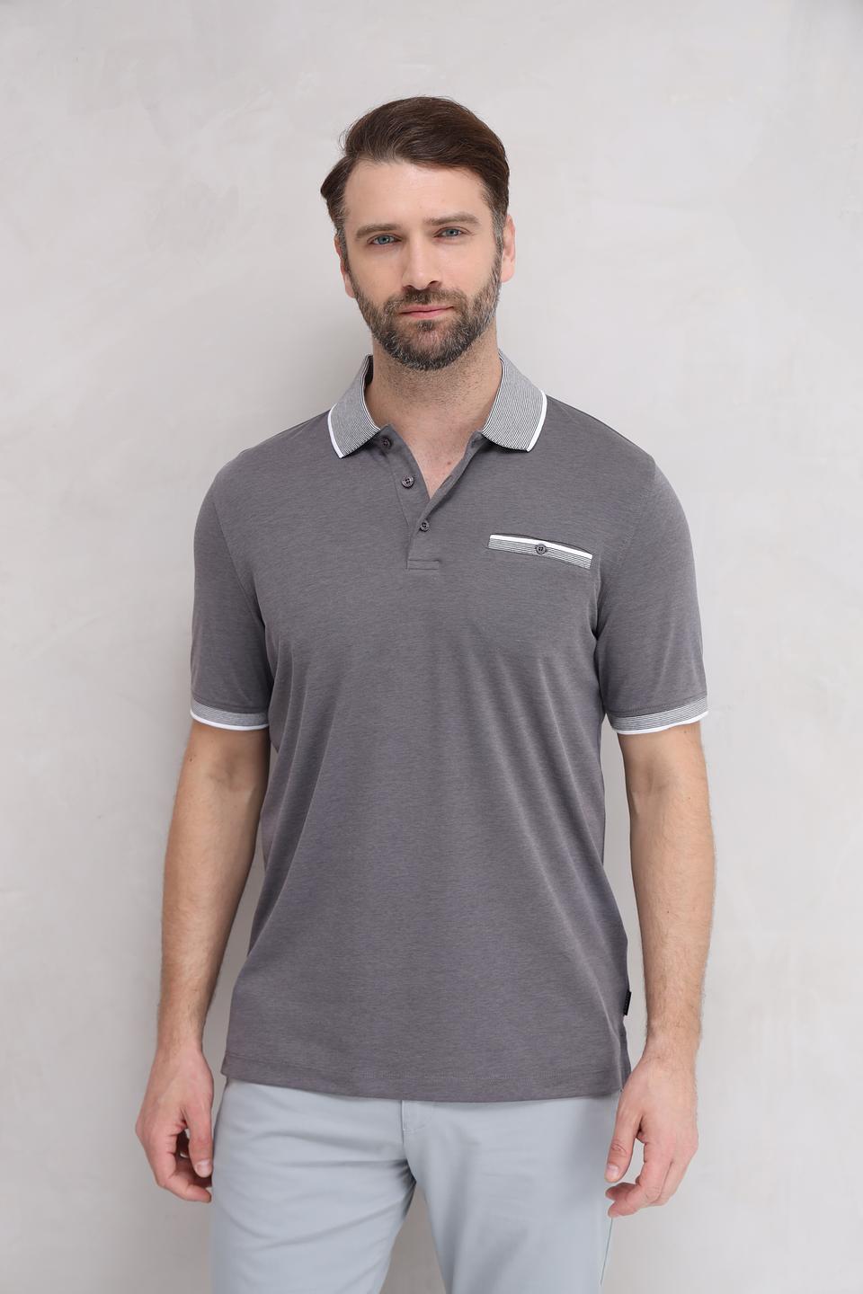 Поло Bugatti серое с белым