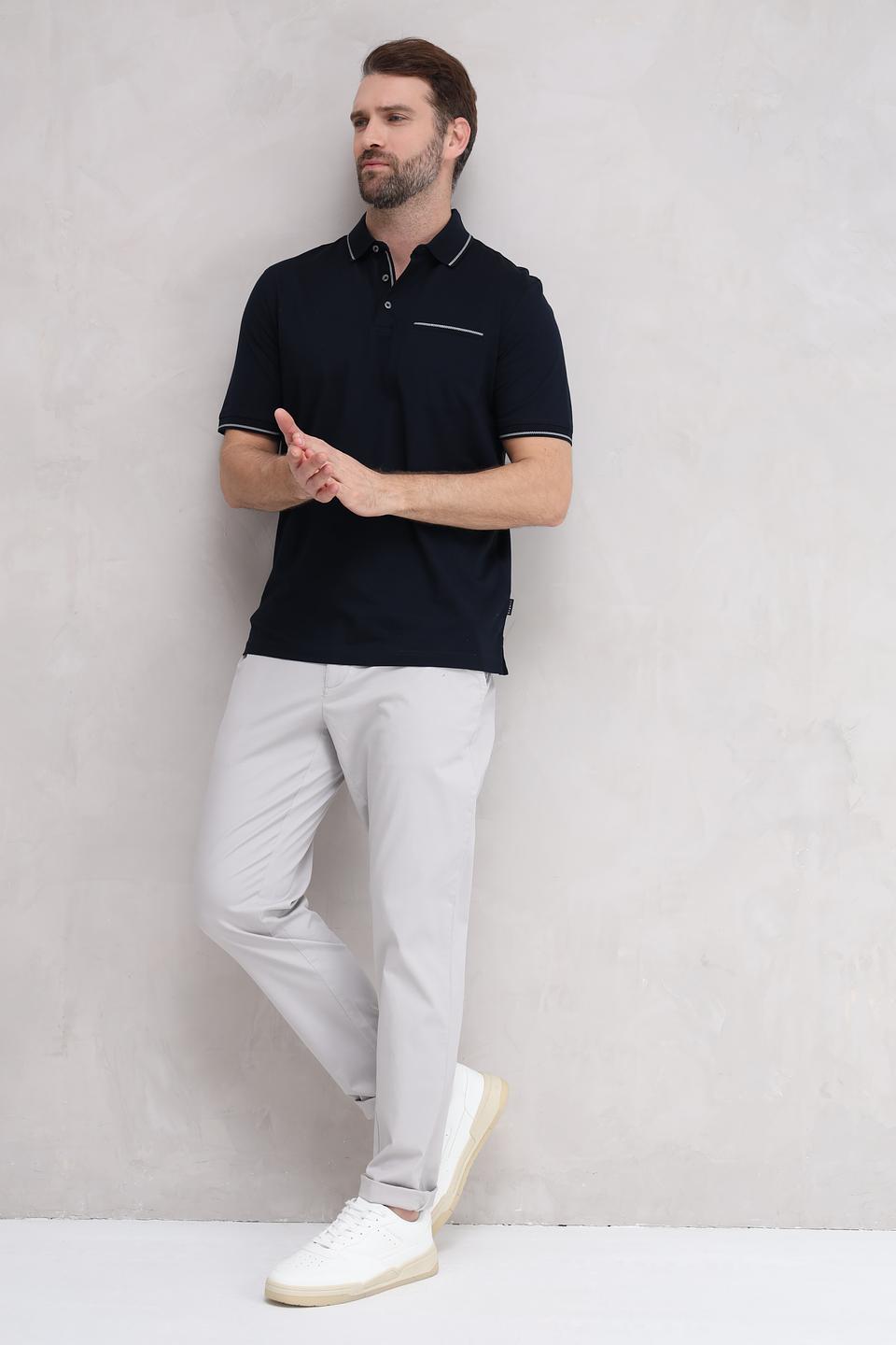 Поло Bugatti темно-синее с отделкой