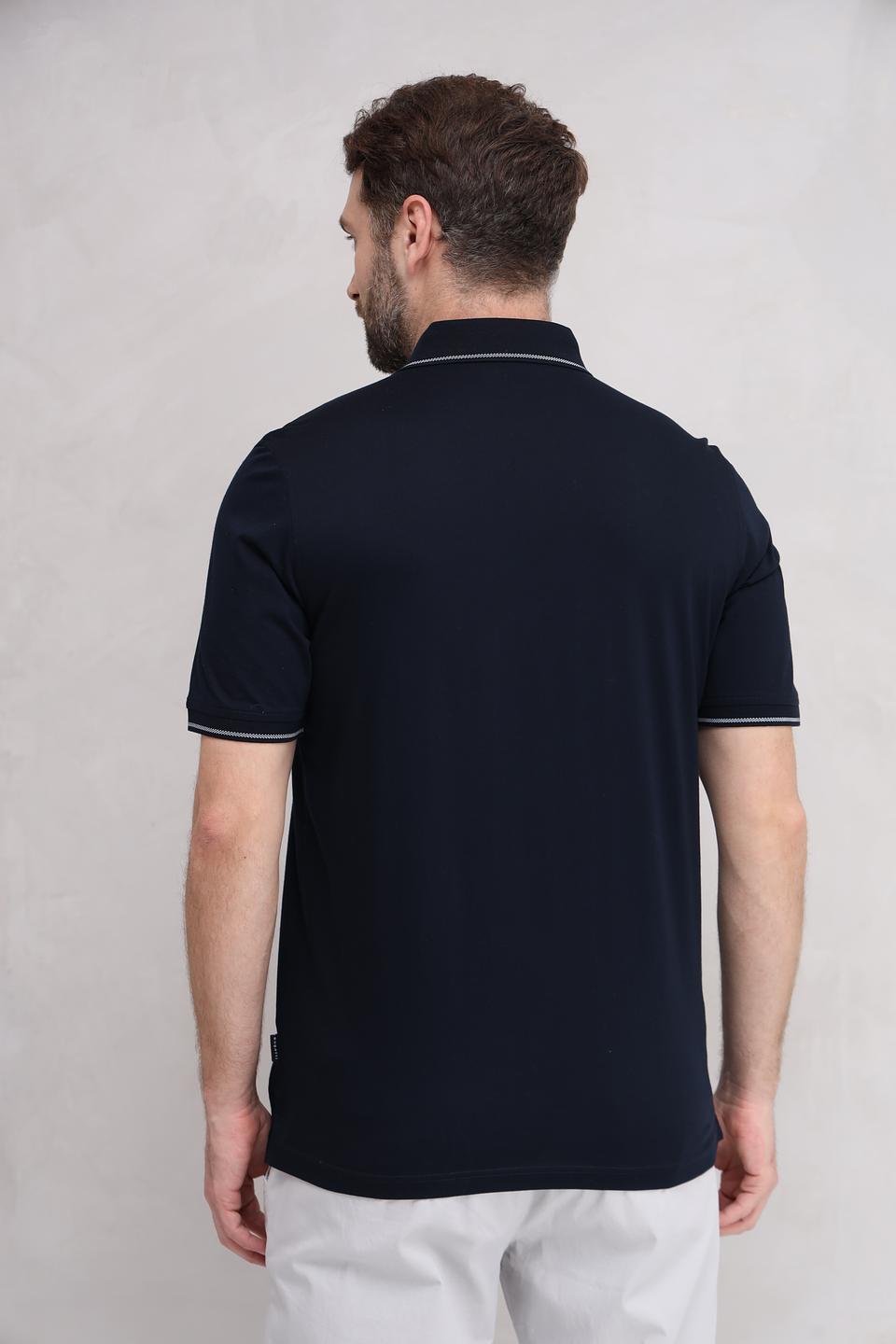 Поло Bugatti темно-синее с отделкой