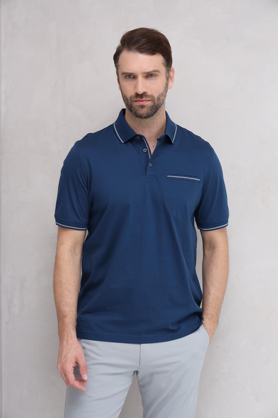 Поло Bugatti синее с белой отделкой