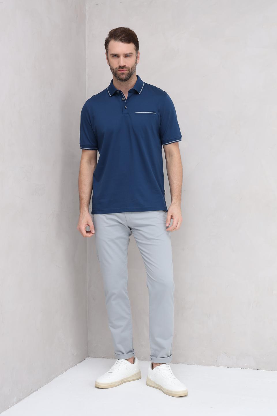 Поло Bugatti синее с белой отделкой