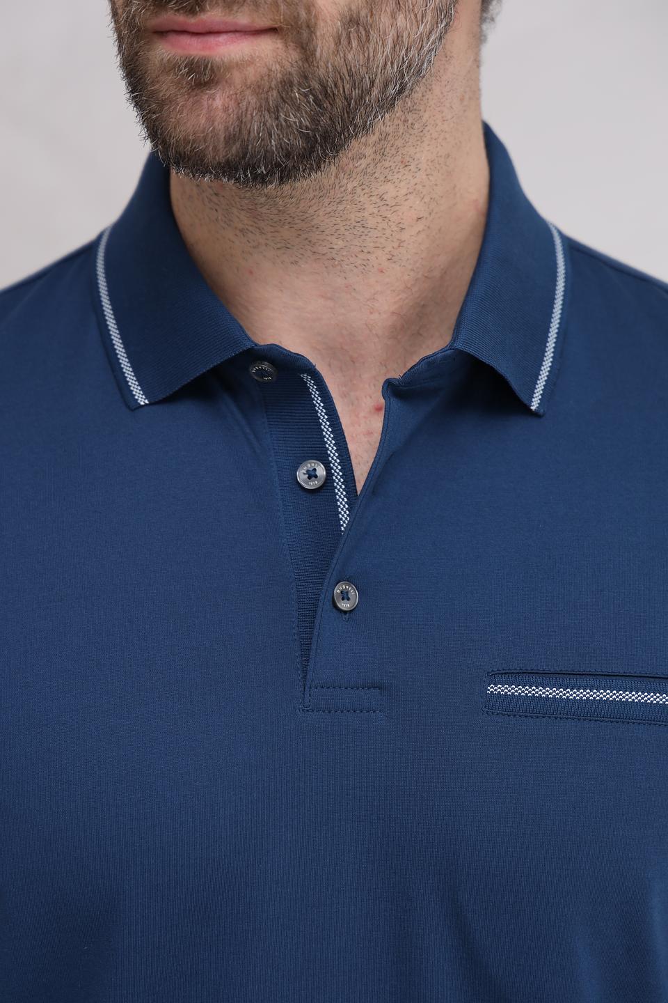 Поло Bugatti синее с белой отделкой