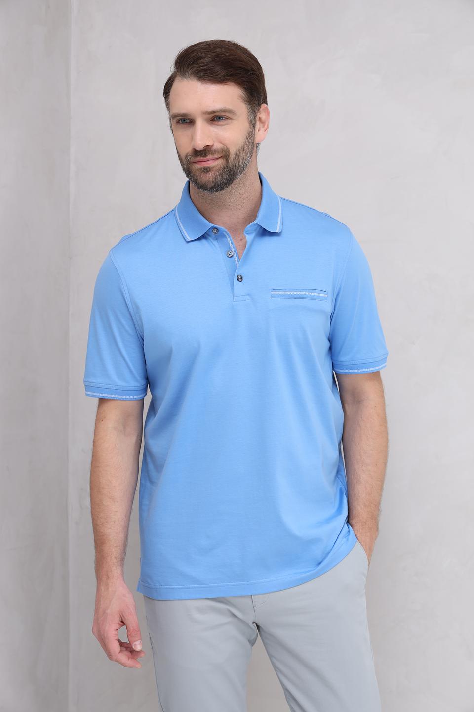 Поло Bugatti голубое с карманом