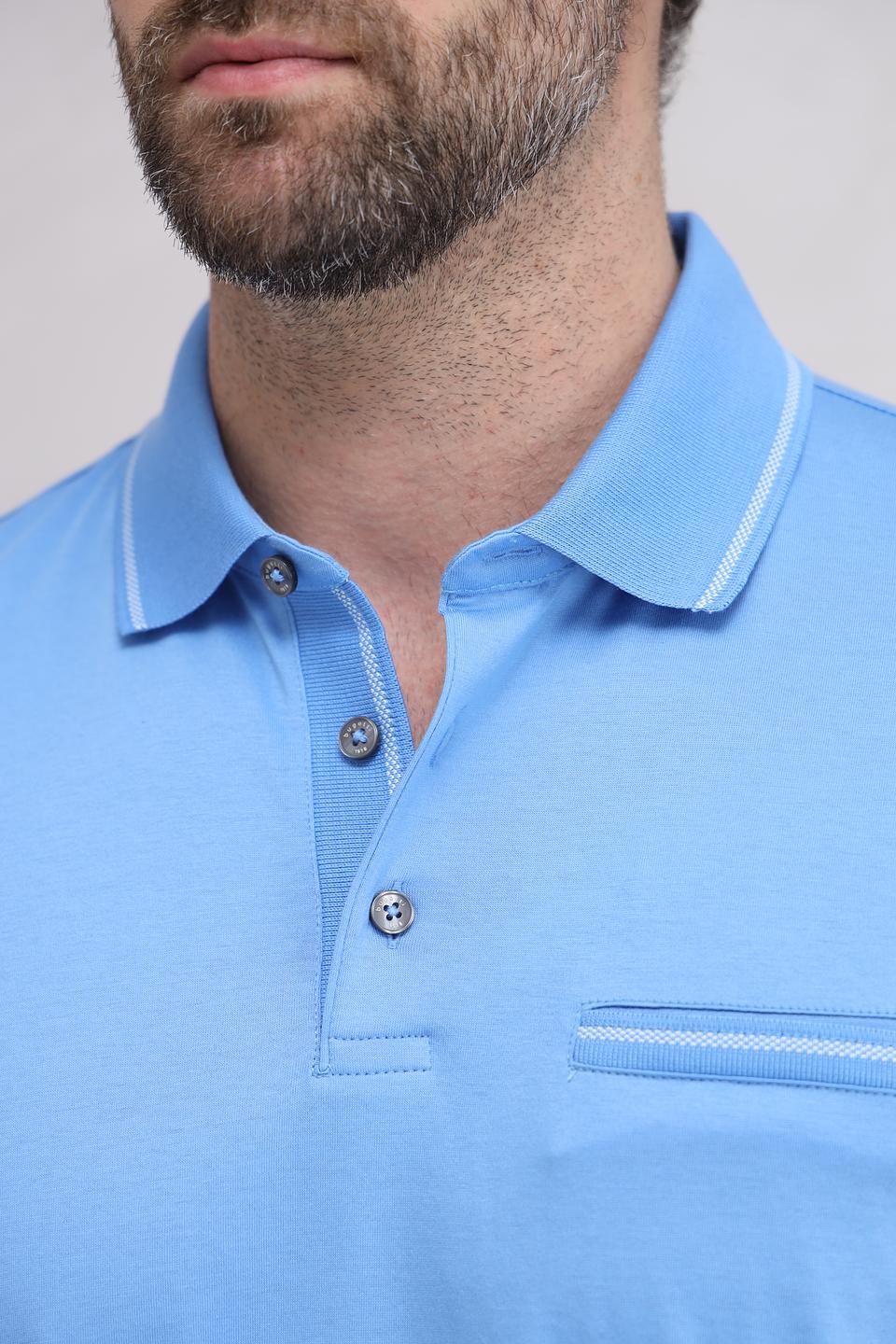 Поло Bugatti голубое с карманом