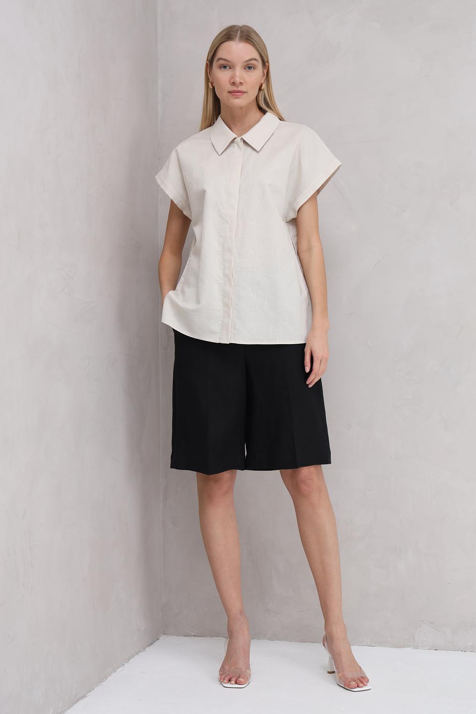 Блуза UNQ женская бежевая с коротким рукавом