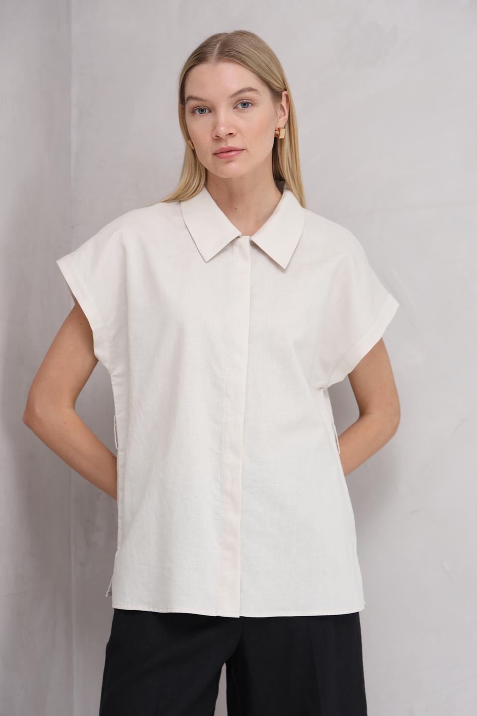 Блуза UNQ женская бежевая с коротким рукавом