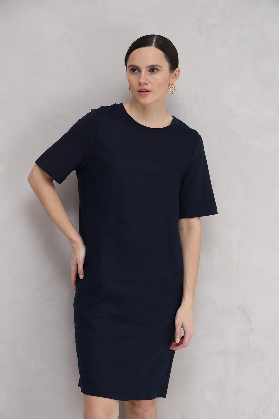 Платье Oui из льна тёмно-синее