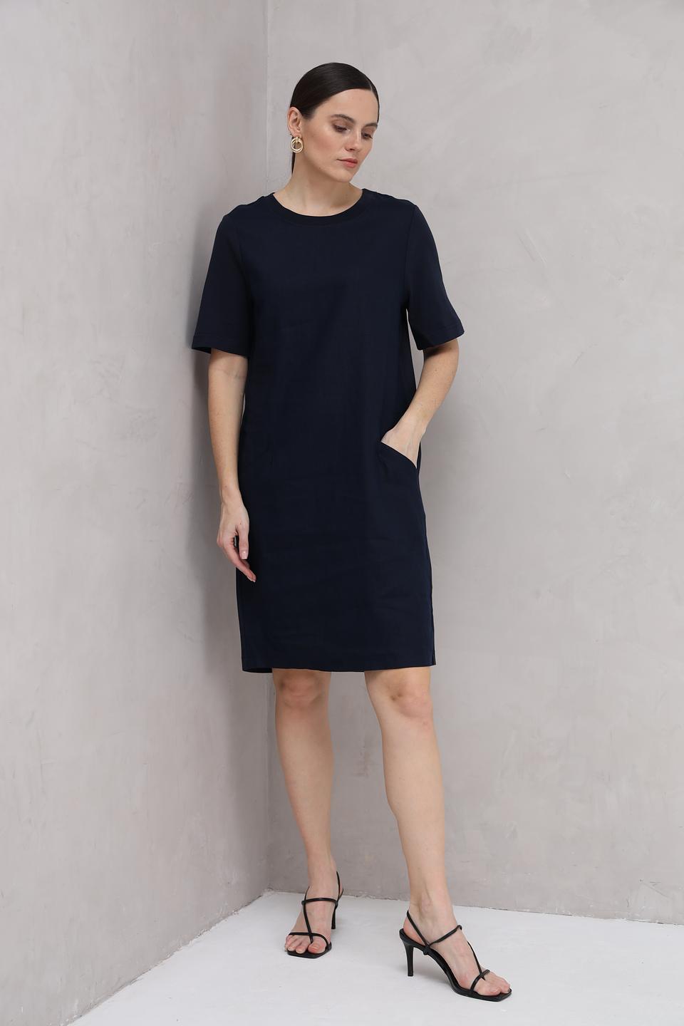 Платье Oui из льна тёмно-синее