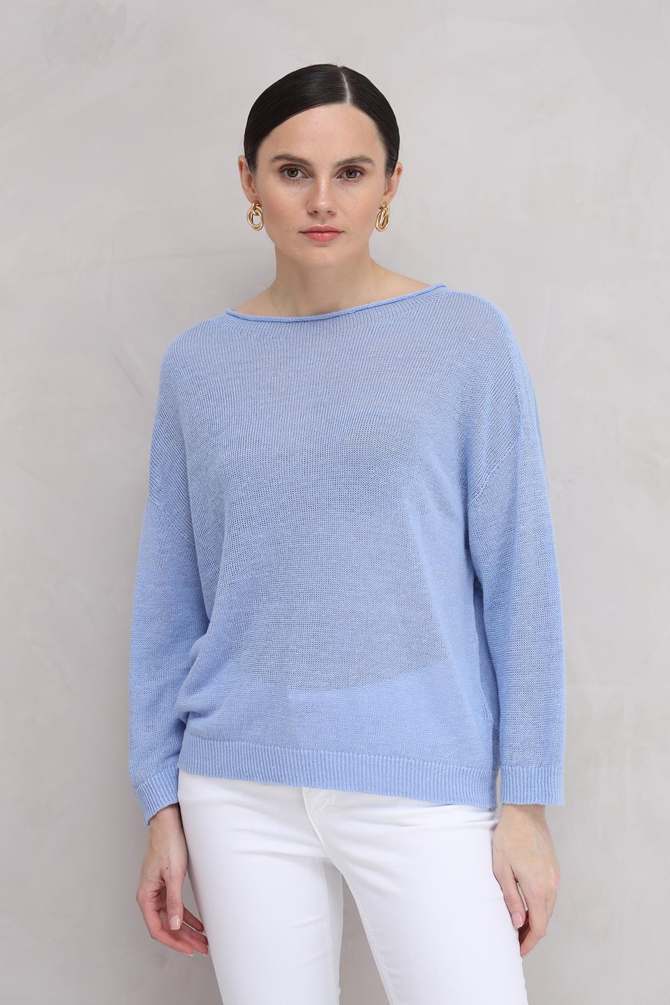 Пуловер Oui голубой с рукавом-фонарик