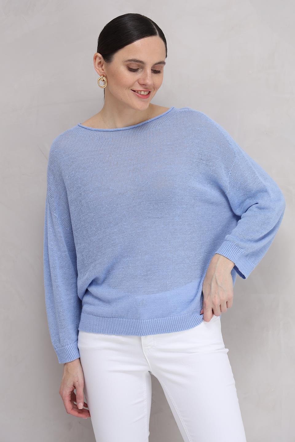 Пуловер Oui голубой с рукавом-фонарик