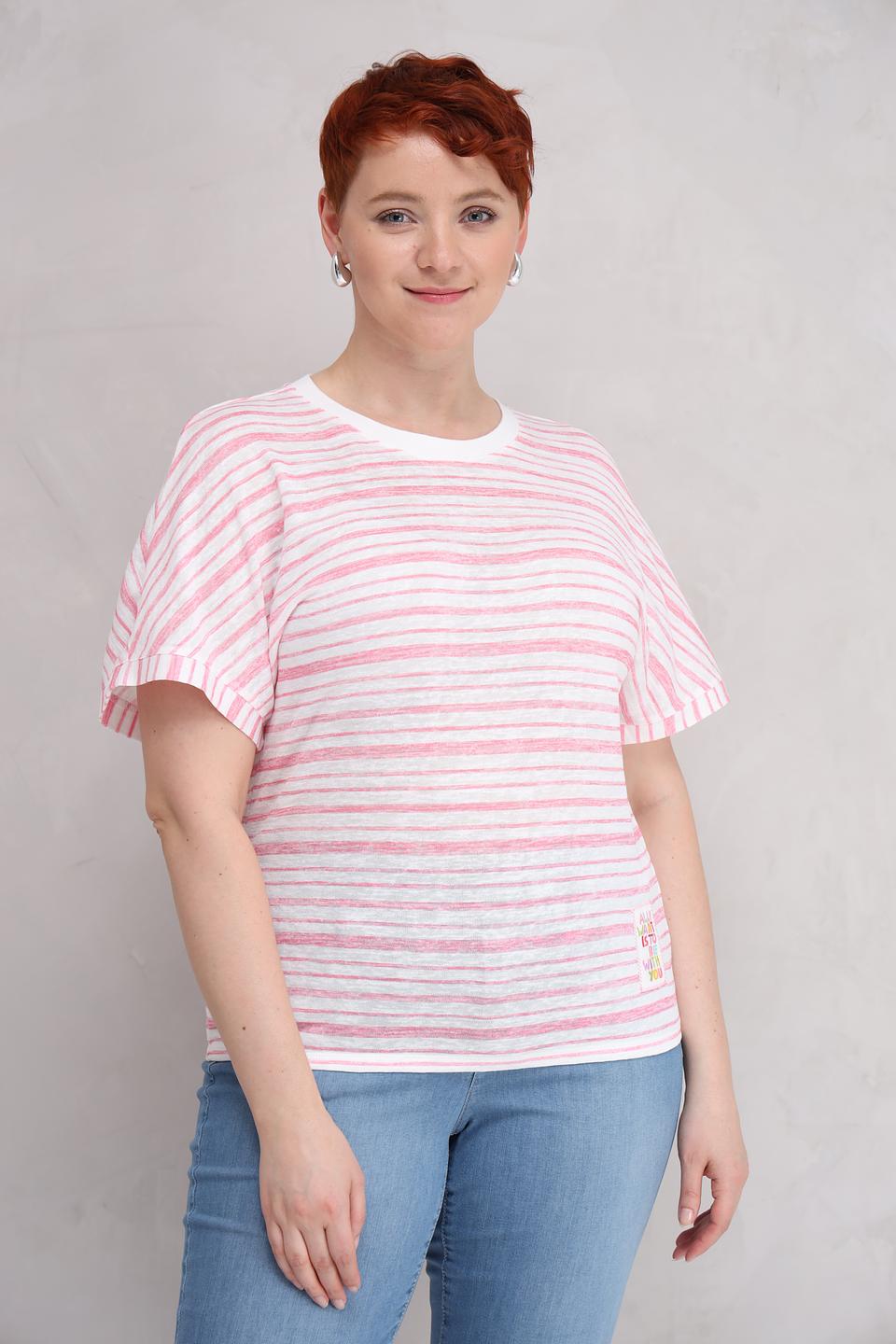Футболка Lecomte в полоску розовая