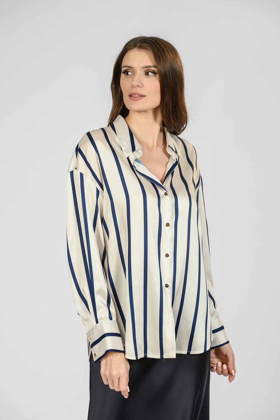 Рубашка Emka в полоску бежево-синяя
