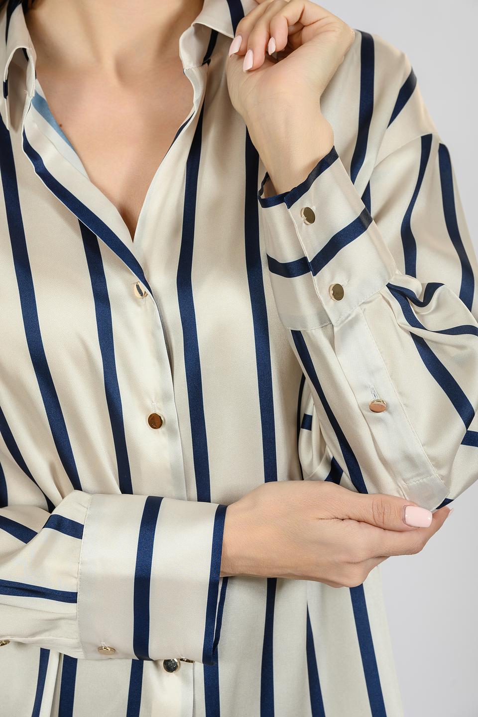 Рубашка Emka в полоску бежево-синяя