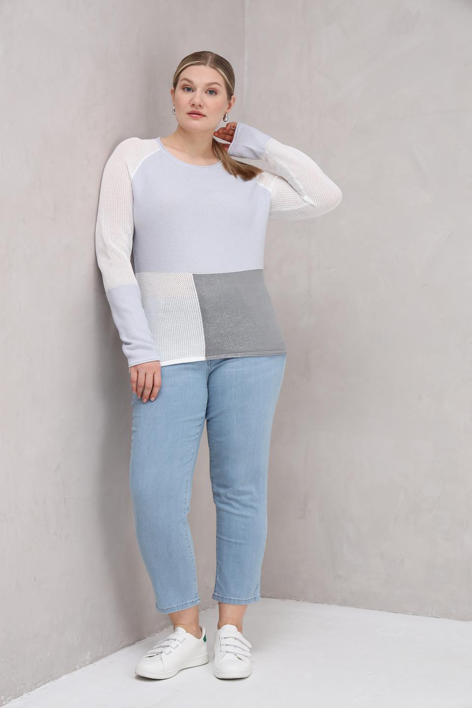 Пуловер Rabe collection комбинированный светло-серый