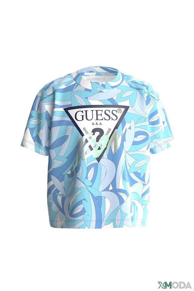 Футболка Guess с принтом голубой