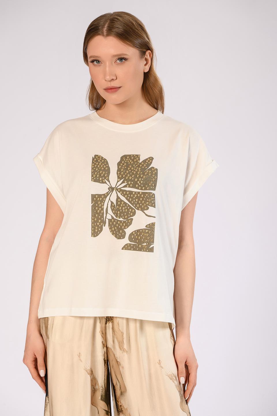 Футболка Icona цвета шампань с золотистым декором