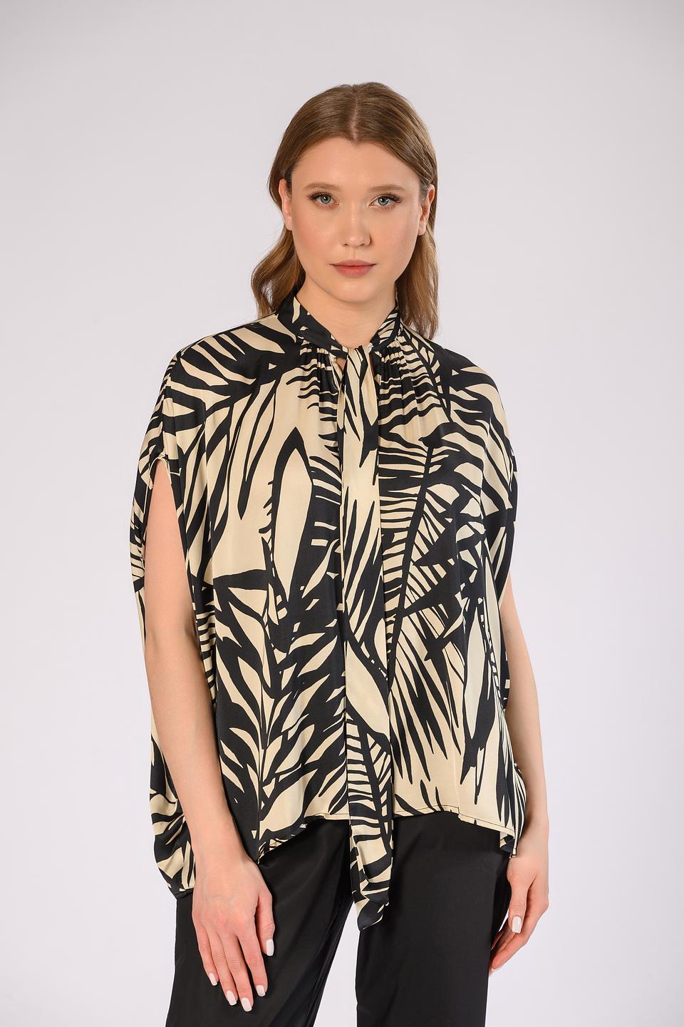 Блуза Icona с принтом и завязкой бежевая