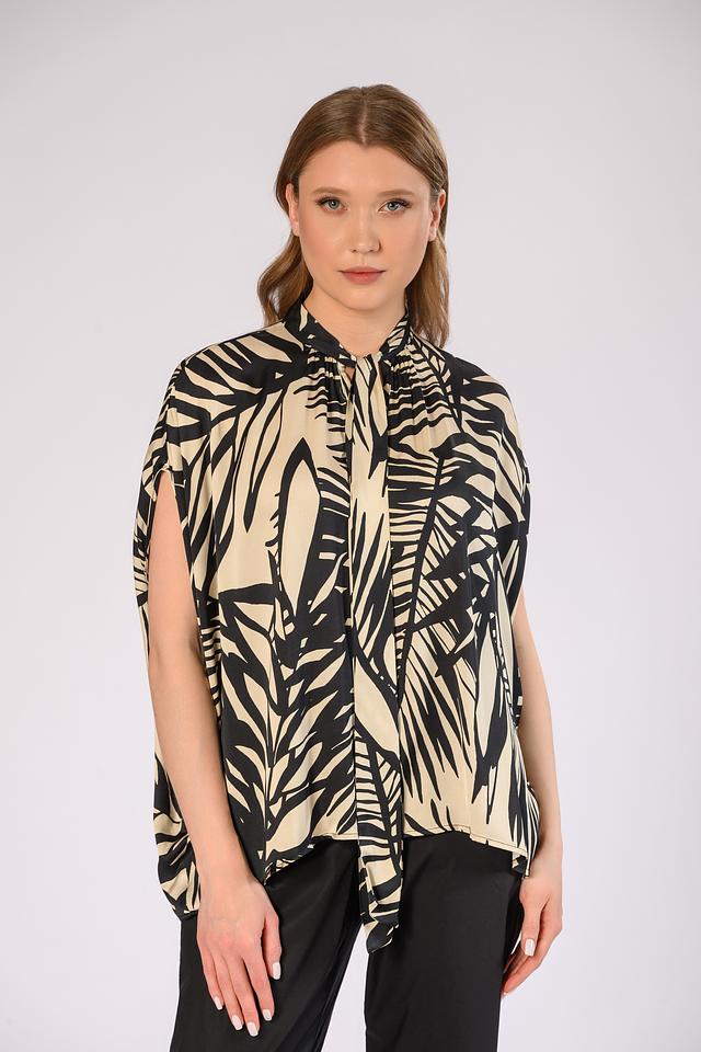 Блуза Icona с принтом и завязкой бежевая