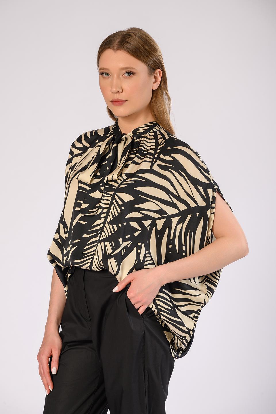 Блуза Icona с принтом и завязкой бежевая