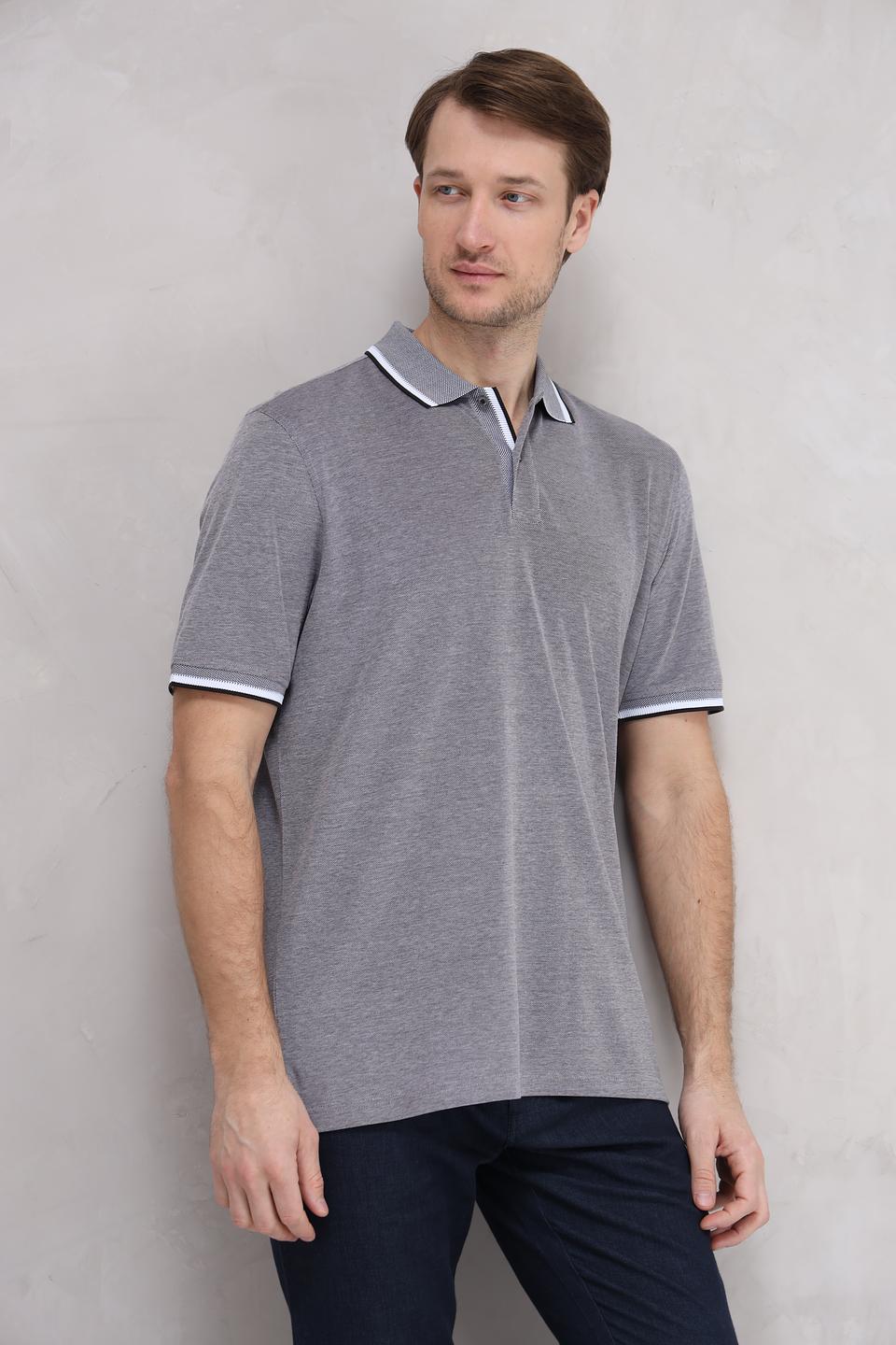 Поло Bugatti серое с белой отделкой