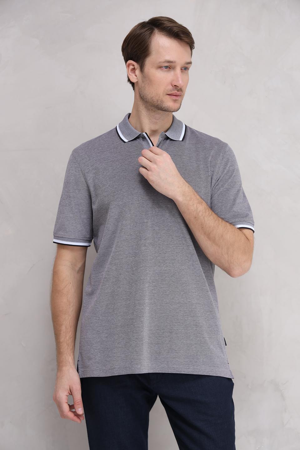 Поло Bugatti серое с белой отделкой