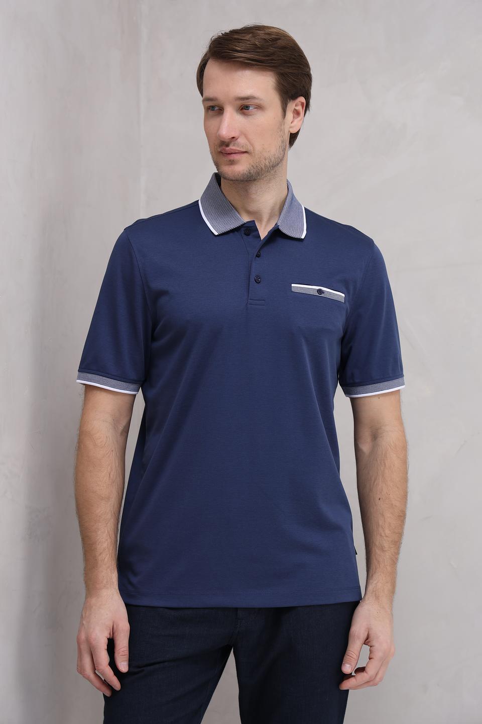 Поло Bugatti синее с серым