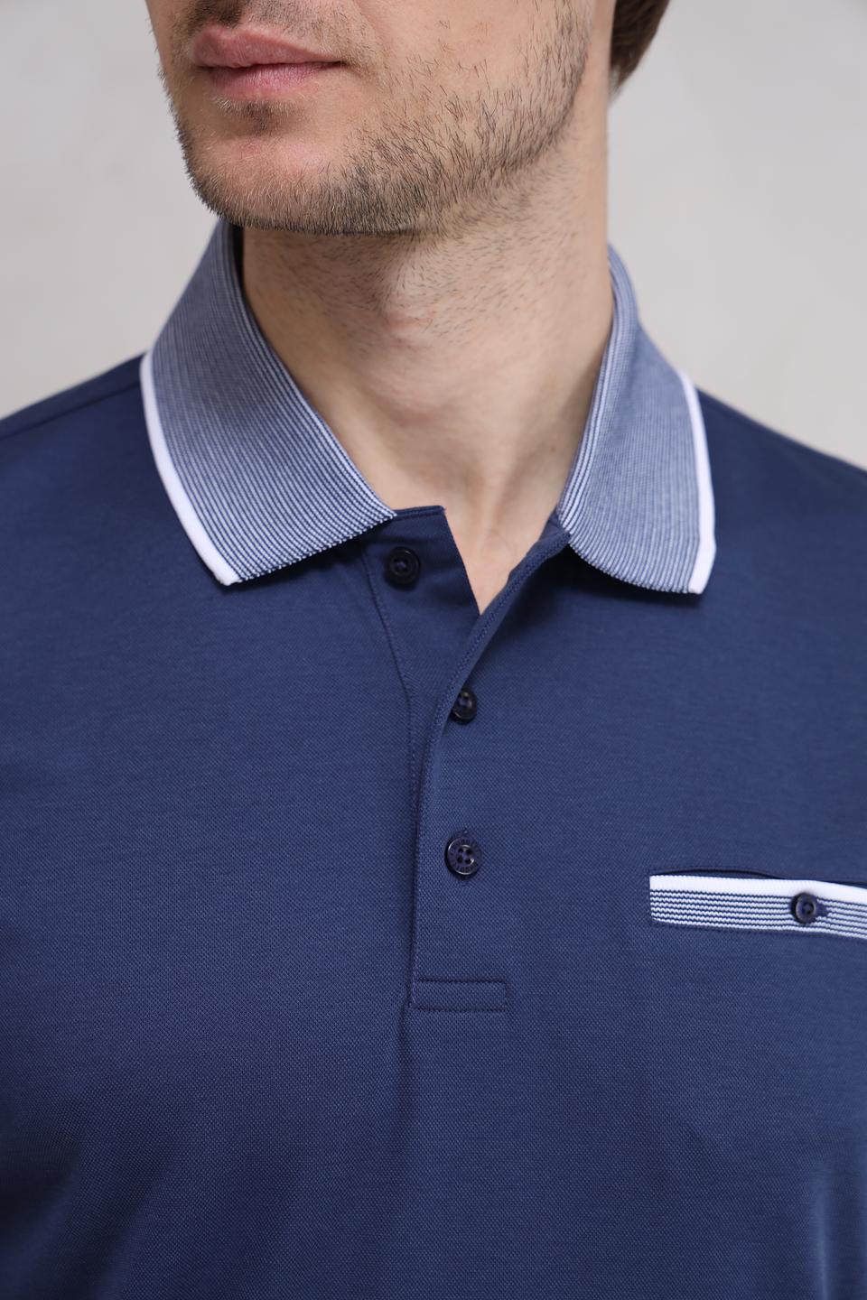 Поло Bugatti синее с серым