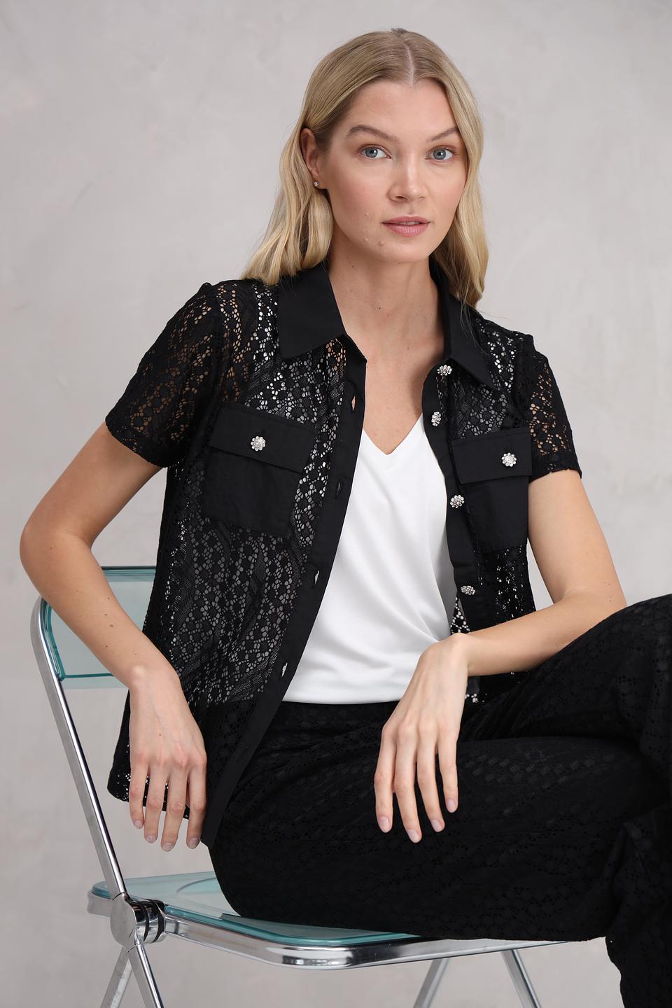 Блуза Marc Aurel с кружевом и камнями черная