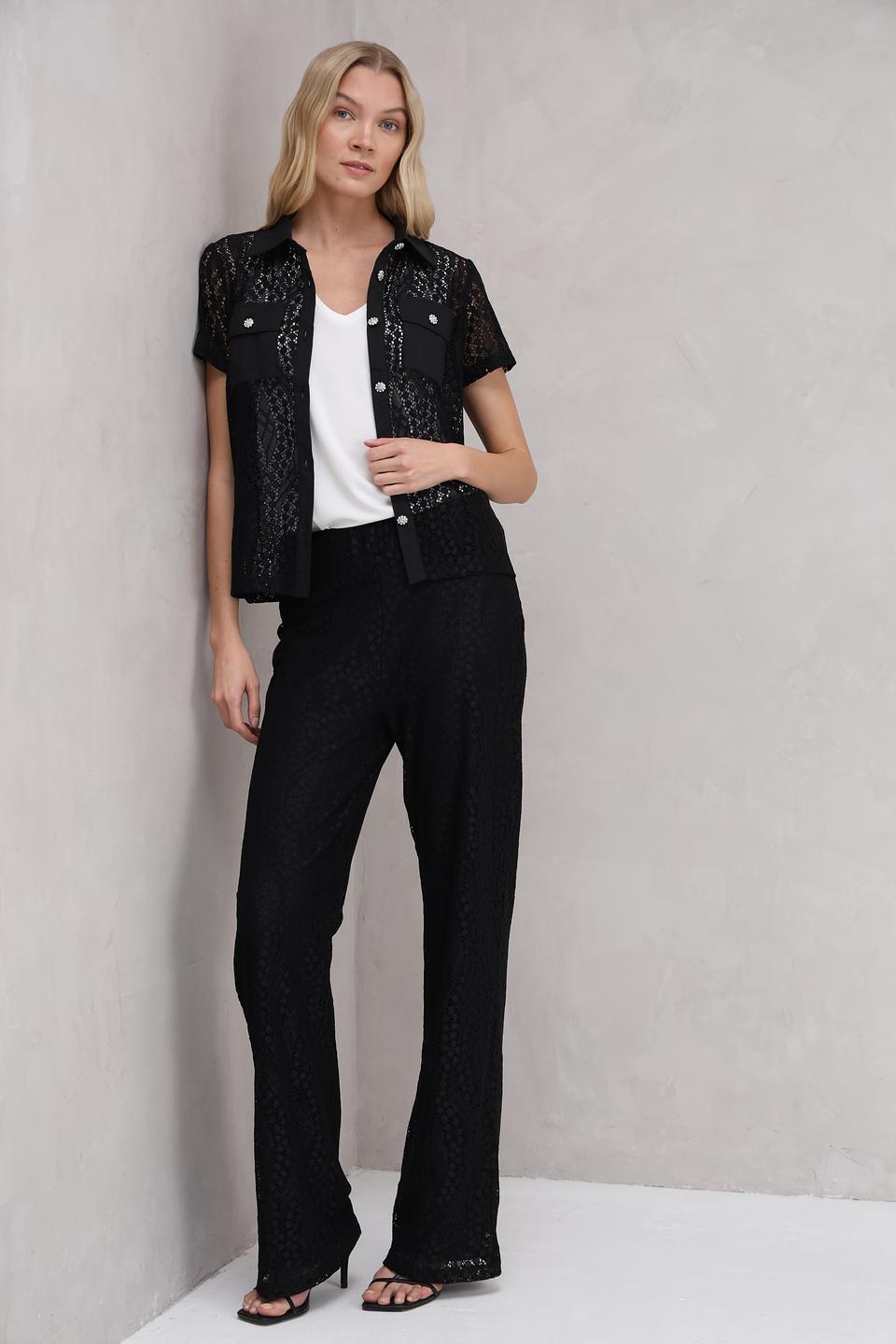 Блуза Marc Aurel с кружевом и камнями черная