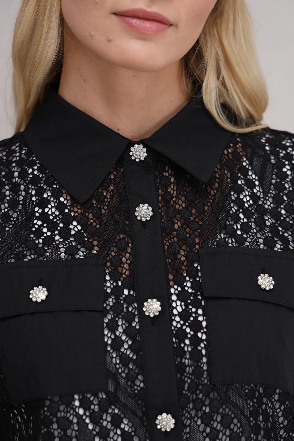Блуза Marc Aurel с кружевом и камнями черная