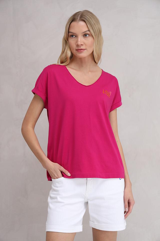Футболка Oui с вышивкой LOVE малиновая