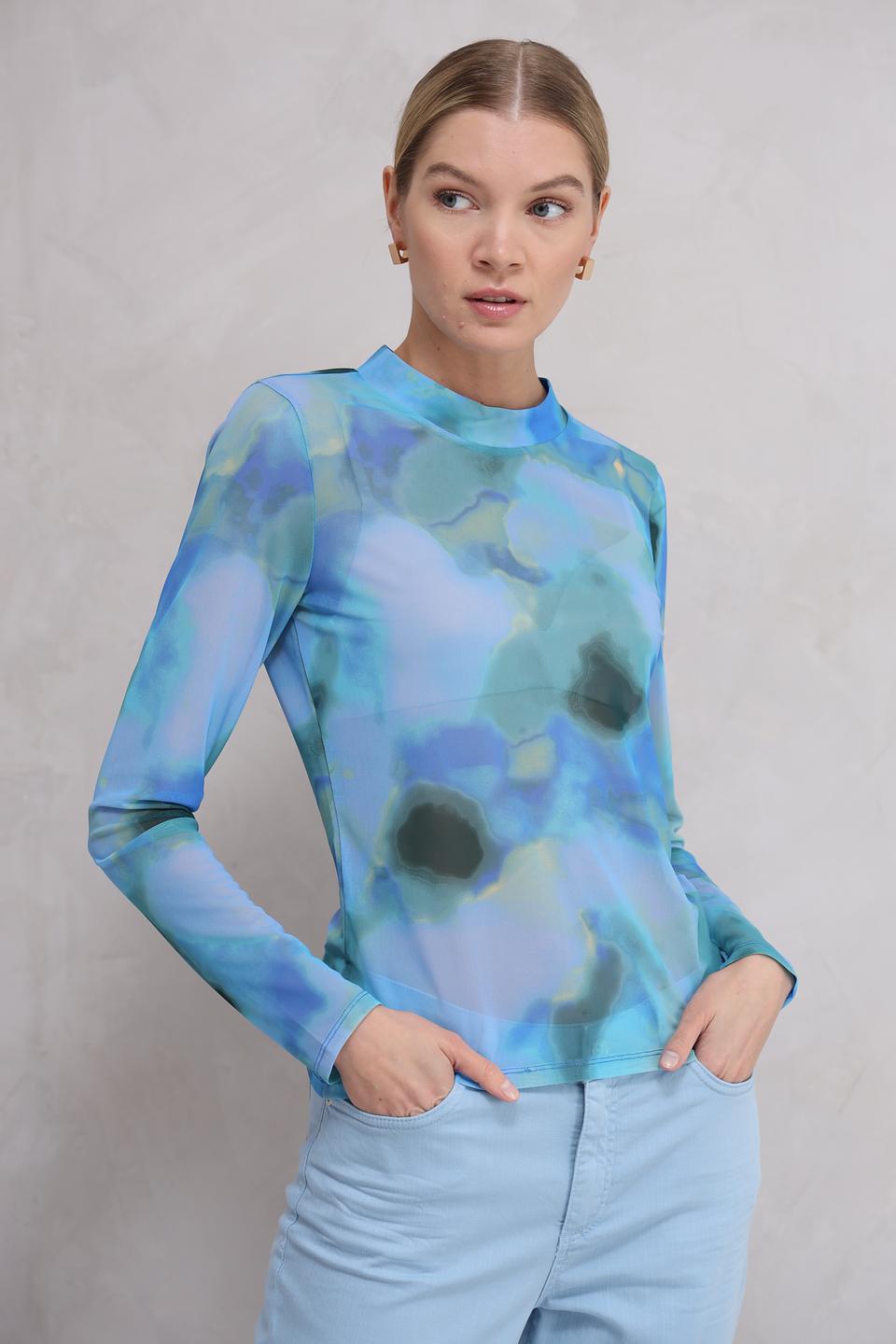 Блуза Tom Tailor denim с принтом голубой