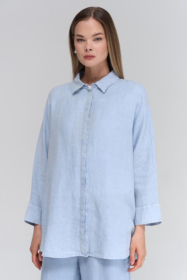 Блуза Oui из льна голубого цвета