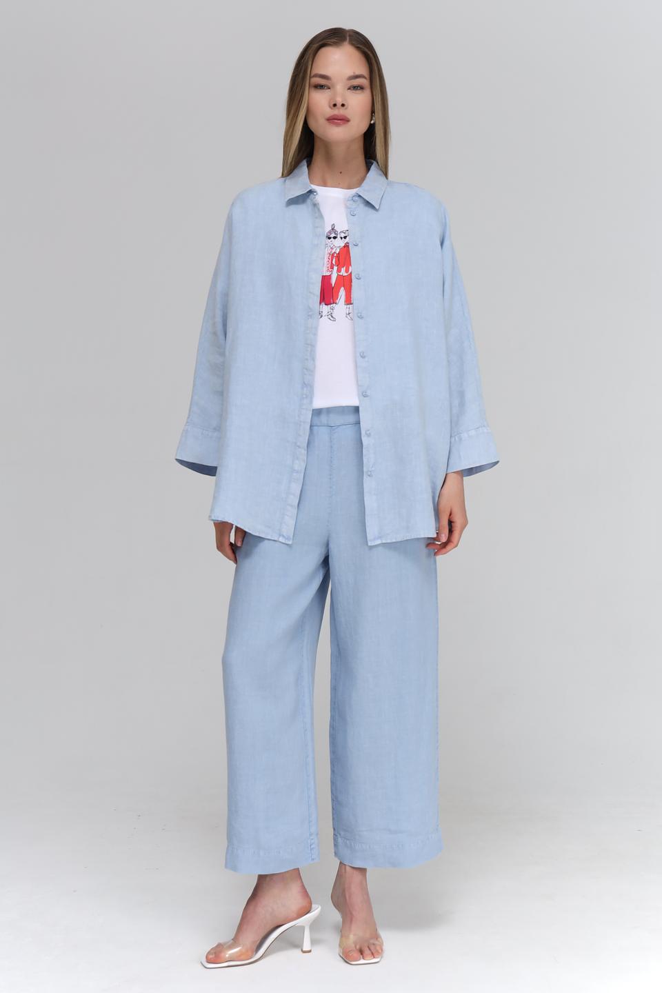 Блуза Oui из льна голубого цвета