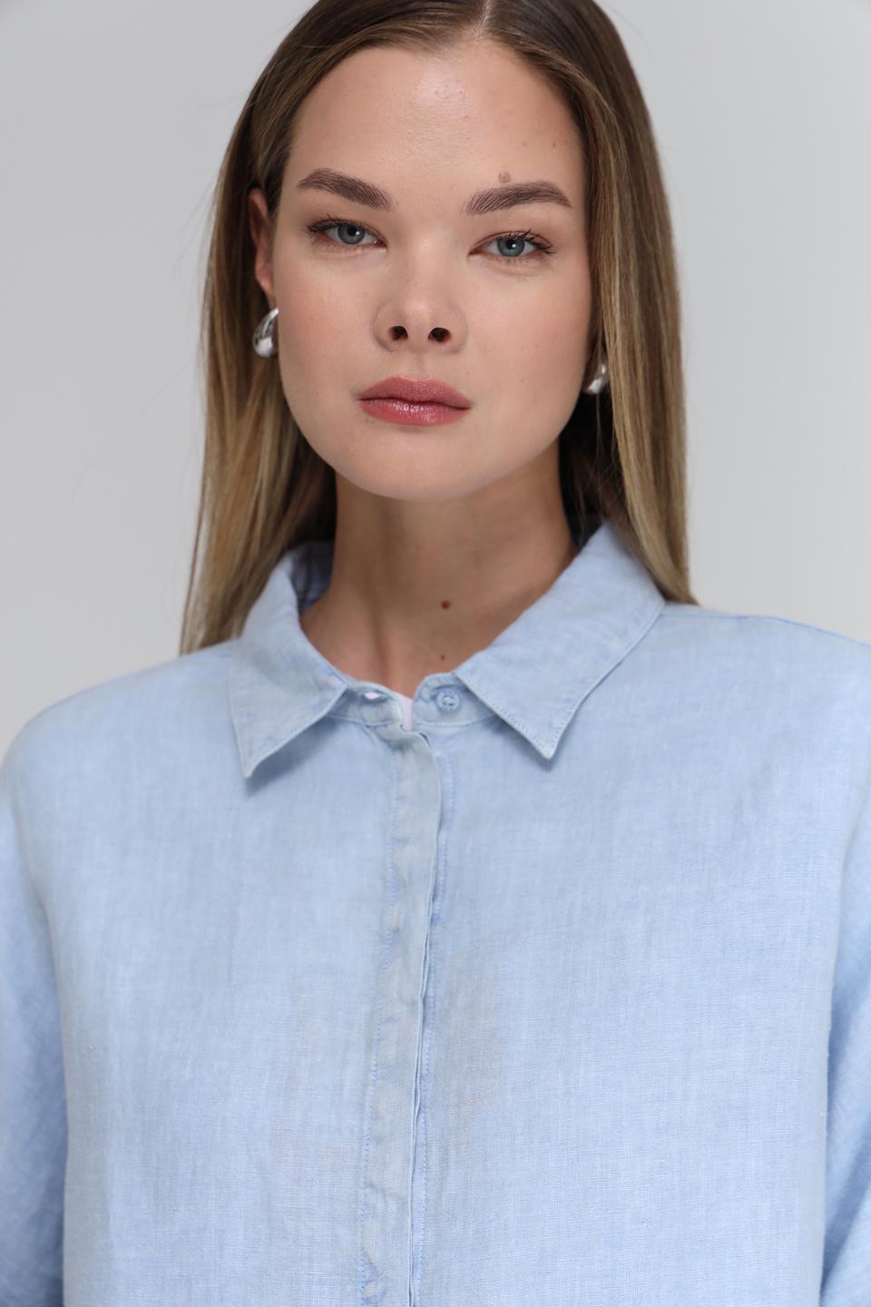 Блуза Oui из льна голубого цвета
