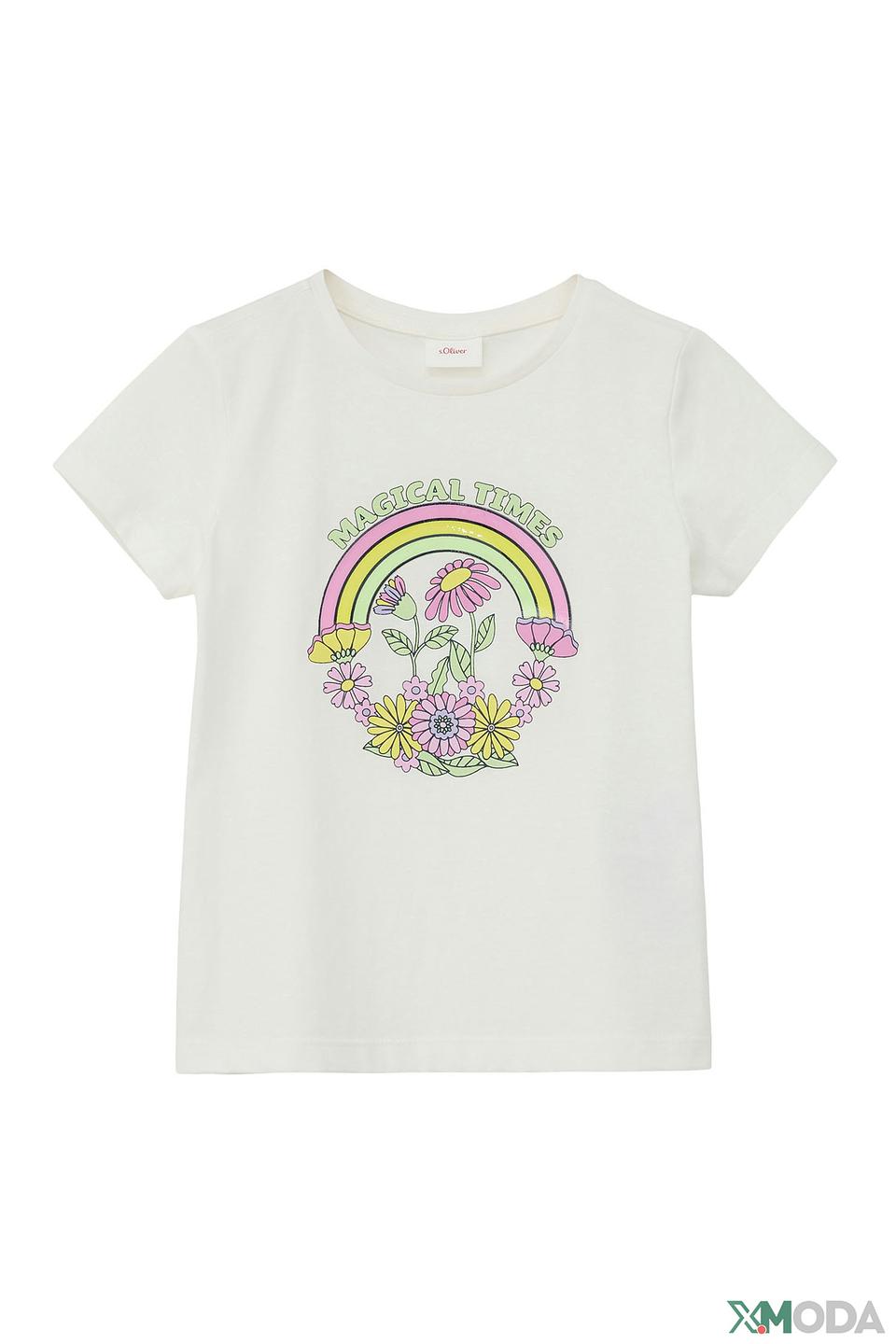 Футболка s.Oliver дев. с радугой белый