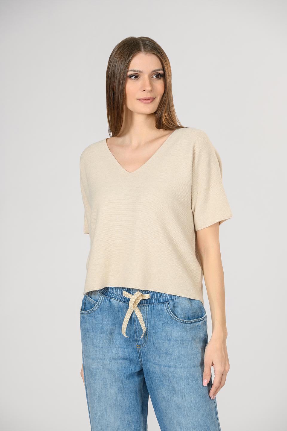 Пуловер Rich and Royal бежевый V-образный