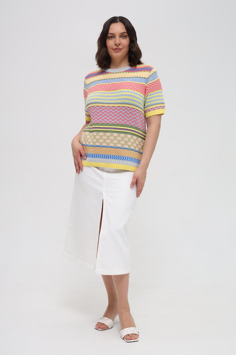 Пуловер Oui с коротким рукавом в полоску