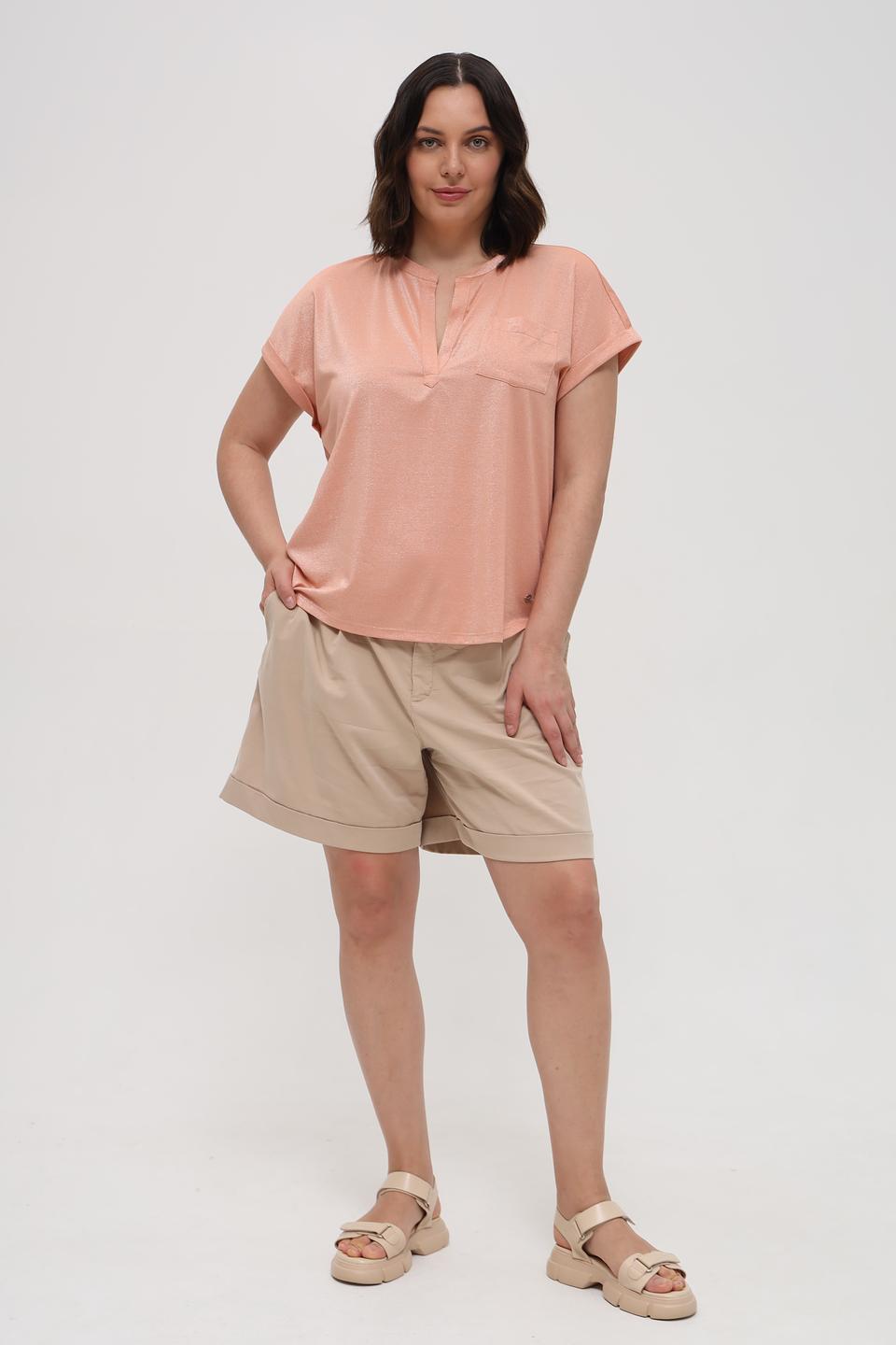 Футболка Monari персиковая с V-образным вырезом