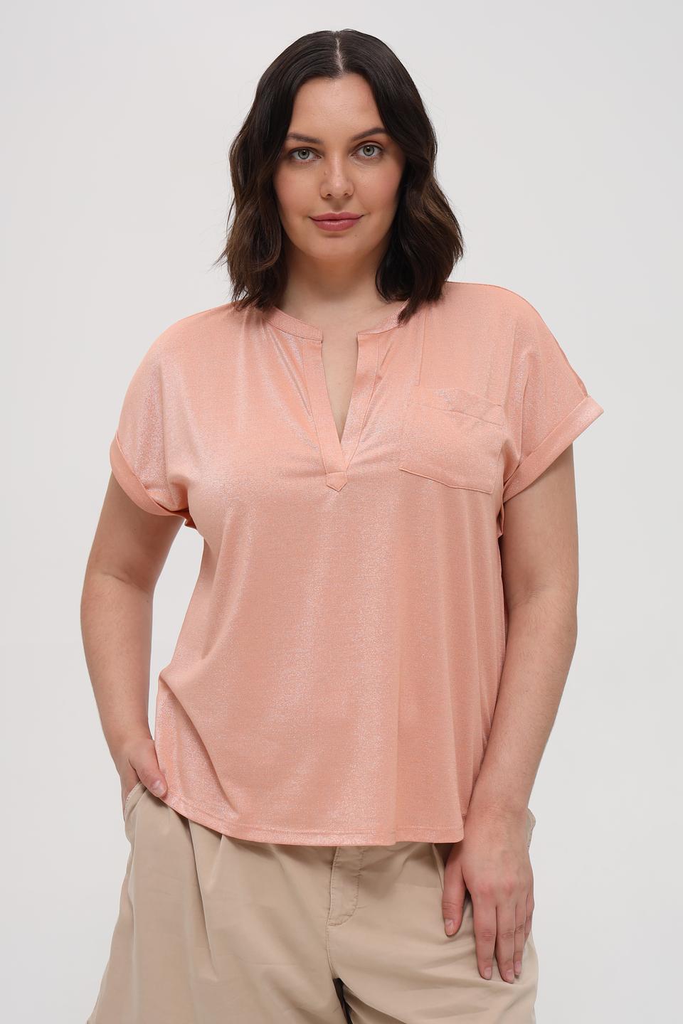 Футболка Monari персиковая с V-образным вырезом