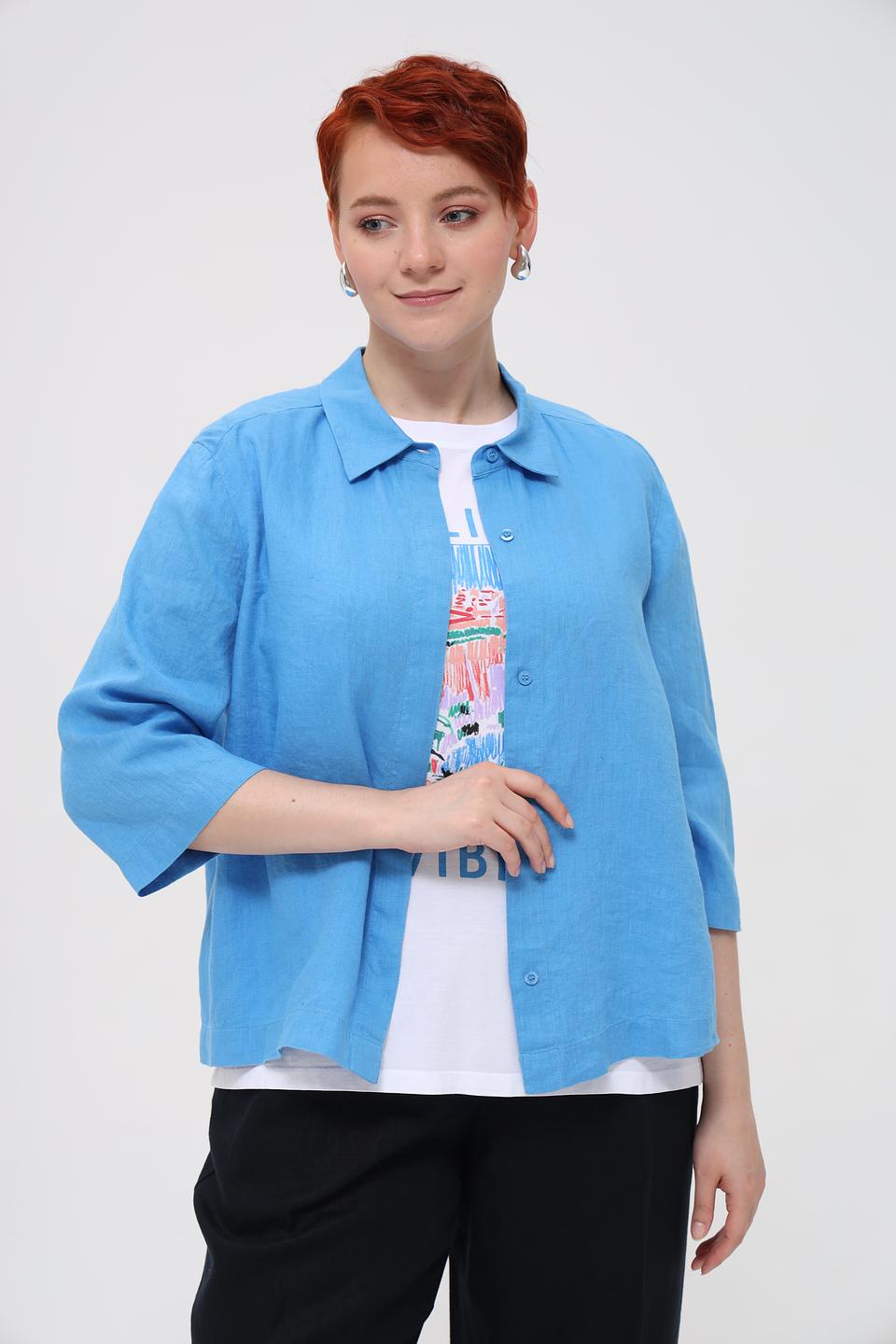 Блуза Marc Aurel льняная голубая
