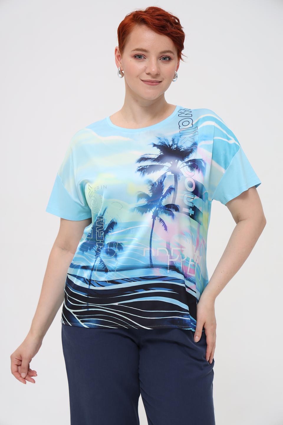 Блуза Rabe collection с принтом пальмы голубая