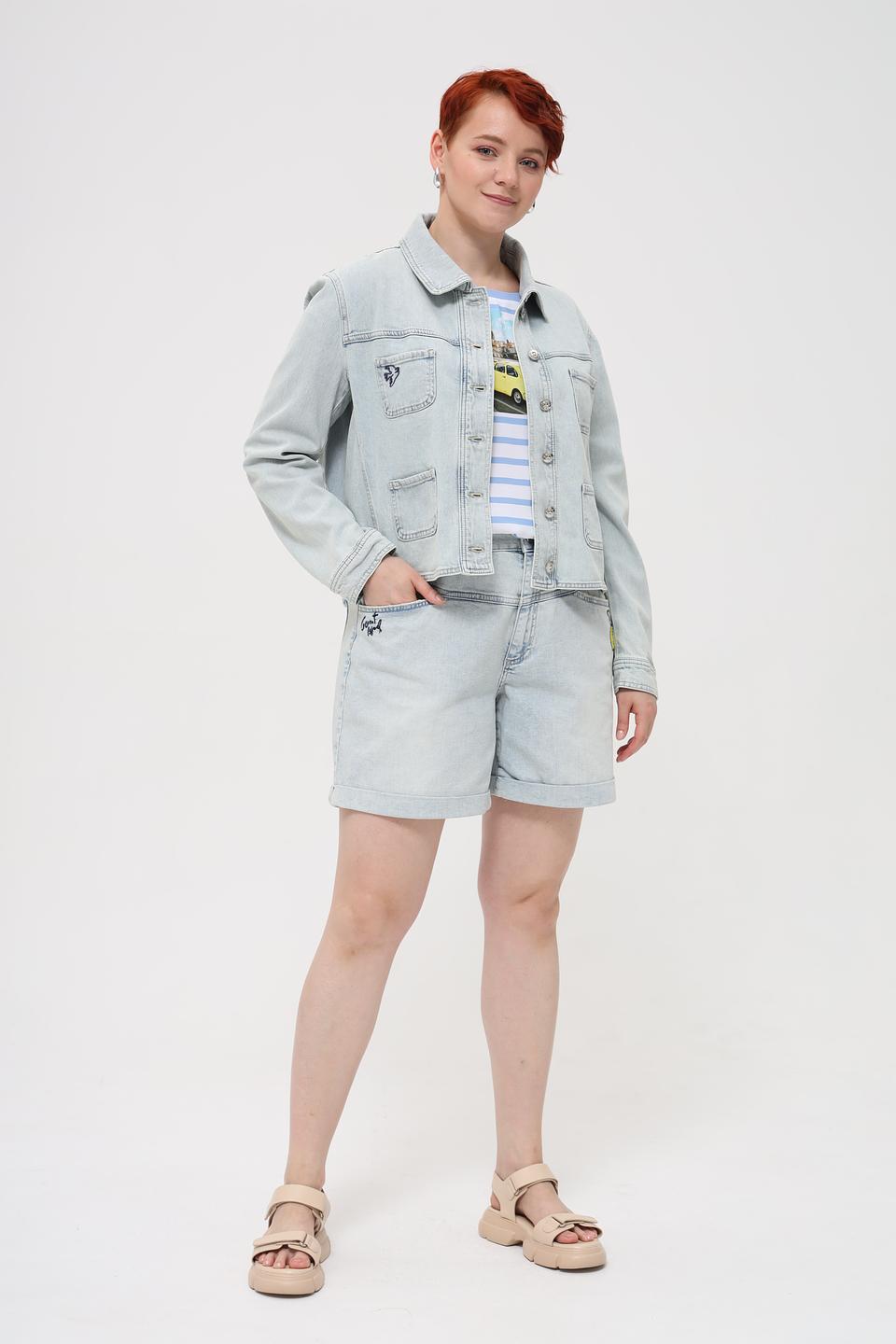 Шорты Oui деним с вышивкой голубые