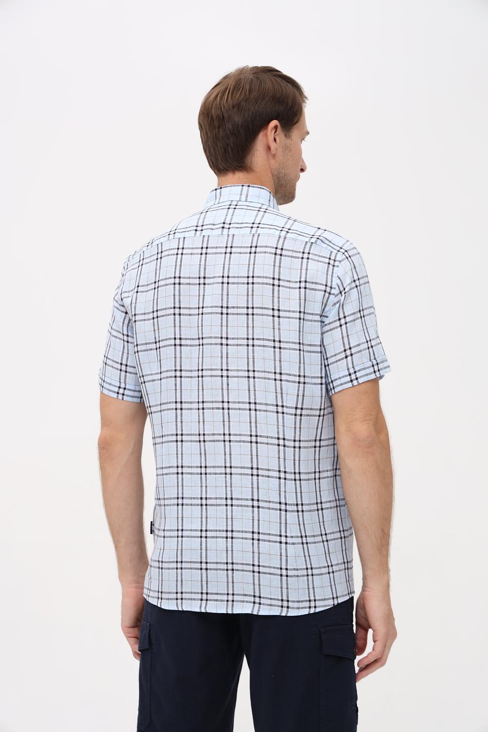 Рубашка кр Bugatti в клетку голубая