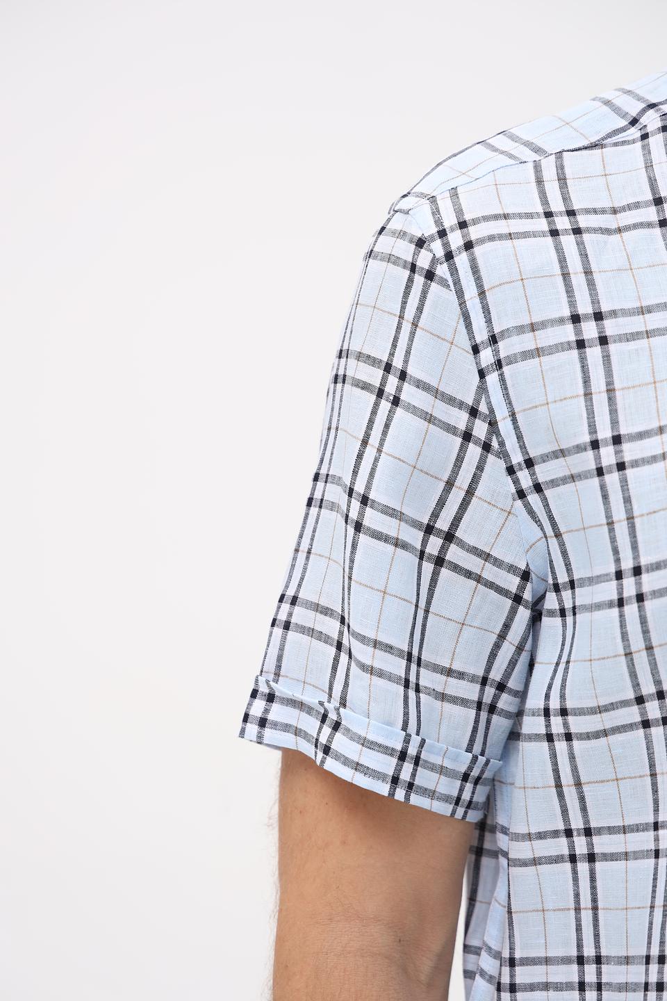 Рубашка кр Bugatti в клетку голубая