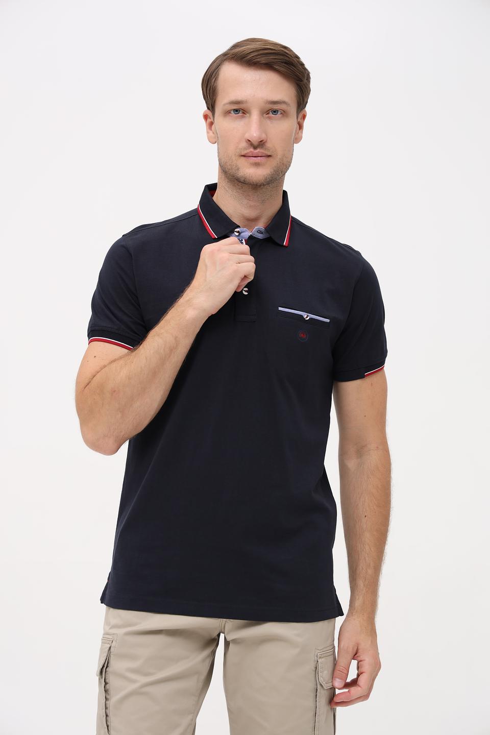 Поло Granchio мужское тёмно-синее с отделкой