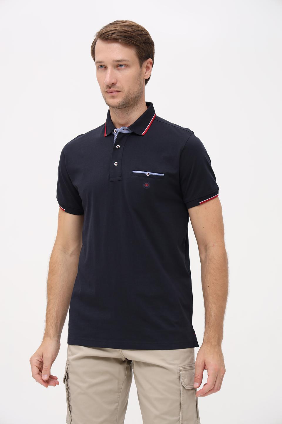 Поло Granchio мужское тёмно-синее с отделкой